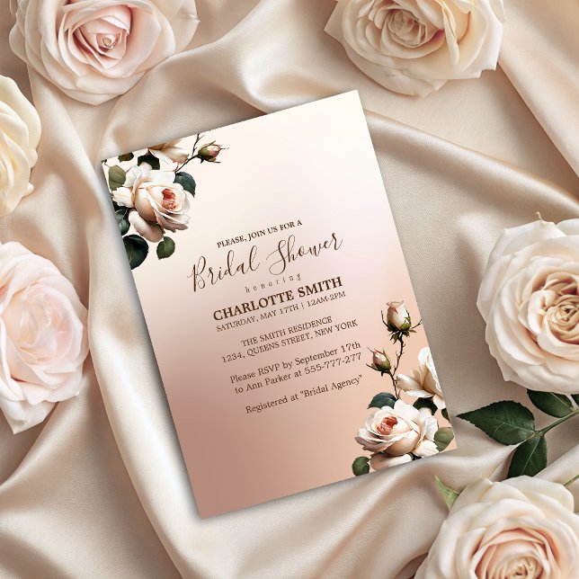 Wunderschönes Brautparty für die Rose von Rostbeig Einladung (Gorgeous Blush Beige Oil Rose Bridal Shower Invitation)
