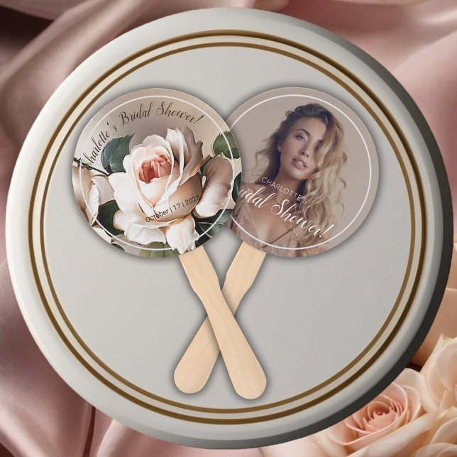 Wunderschönes Brautparty für die Rose von Rostbeig Fächer (Blush Beige Oil Rose Bridal Shower Hand Fan!)