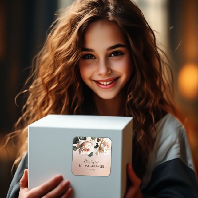 Wunderschönes Brautparty für die Rose von Rostbeig Quadratischer Aufkleber (Blush Beige Oil Rose Bridal Shower Square Sticker)