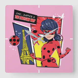 Wunderschönes Comic Ladybug Pariser Weg Quadratische Wanduhr
