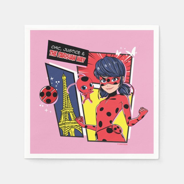 Wunderschönes Comic Ladybug Pariser Weg Serviette (Vorderseite)