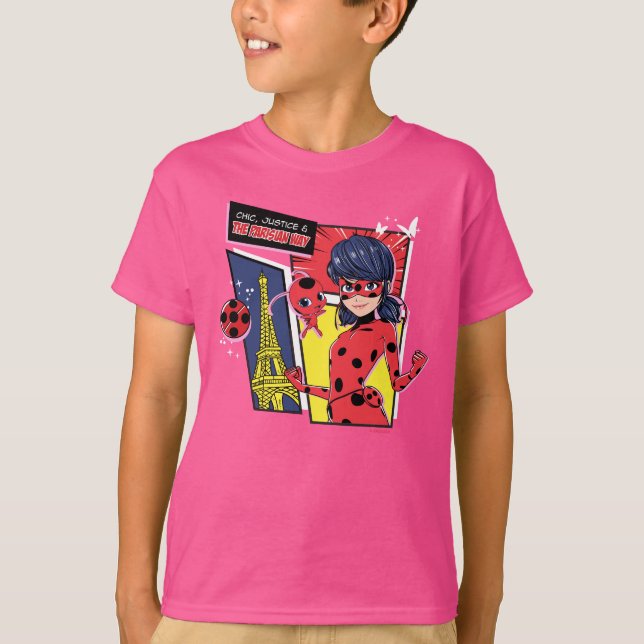 Wunderschönes Comic Ladybug Pariser Weg T-Shirt (Vorderseite)