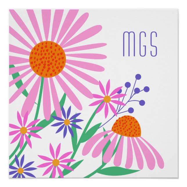 Wunderschönes Daisies benutzerdefiniertes Monogram Poster (Vorderseite)