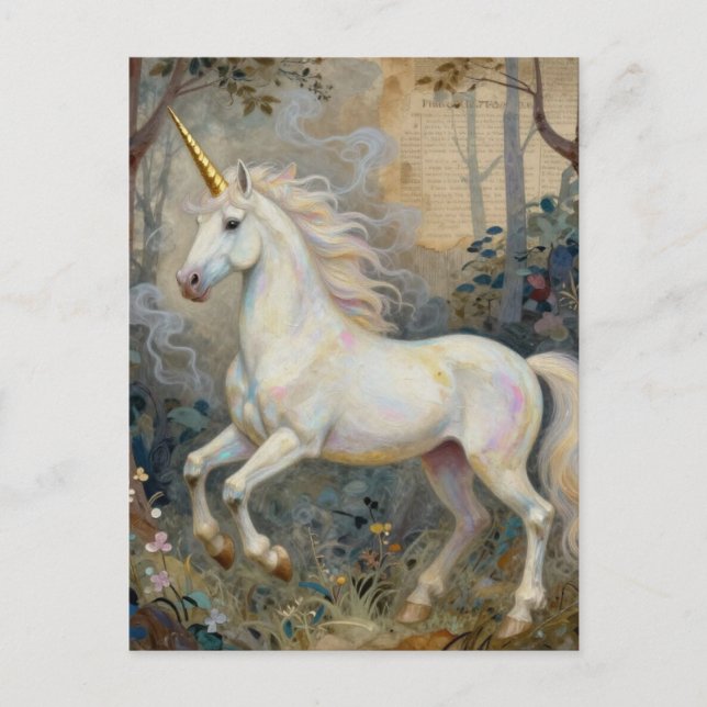 Wunderschönes Einhorn im Wald Postkarte (Vorderseite)