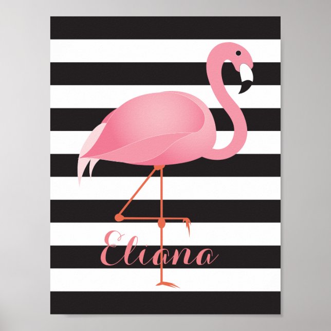 Wunderschönes, elegantes Flamingo-Poster mit Namen Poster (Vorne)