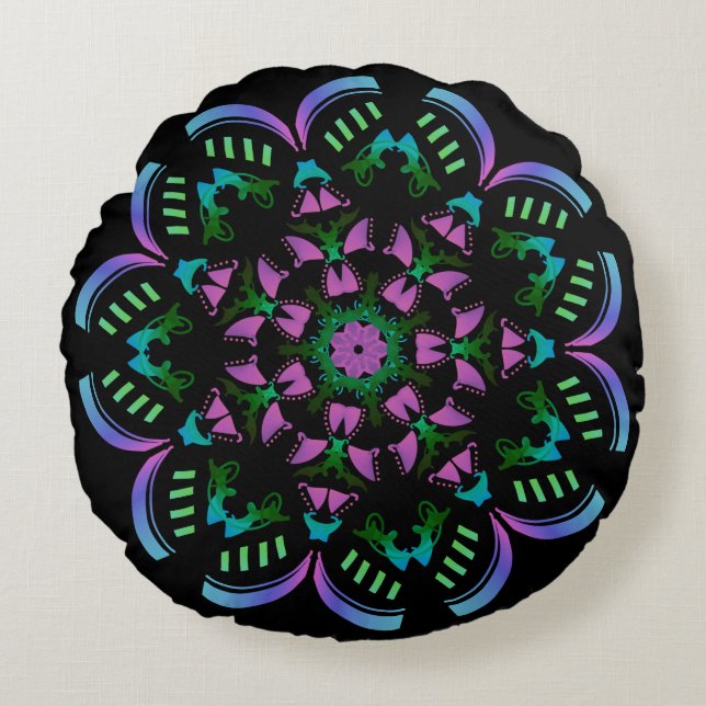 Wunderschönes, farbhohes Deco-Rundkissen Rundes Kissen (Vorderseite)