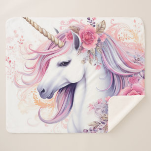Wunderschönes florales Einhorn Sherpadecke
