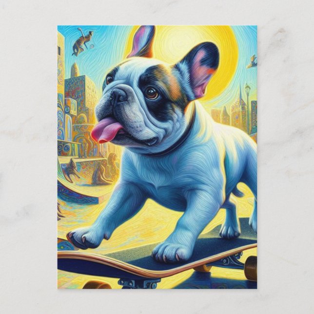 Wunderschönes französisches Bulldogard-Skateboarde Postkarte (Vorderseite)