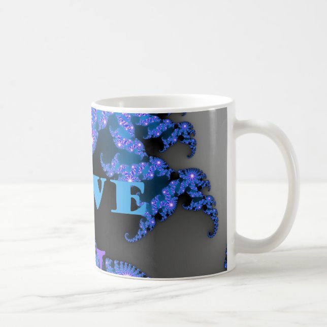 Wunderschönes Galactic Blue Love Textmuster Design Kaffeetasse (Rechts)