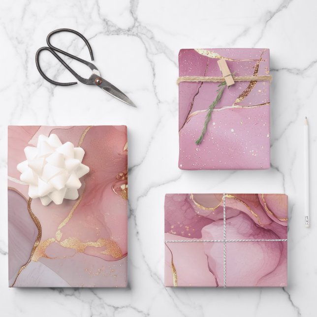Wunderschönes Gold Abstrakt Blush Pink Brautparty Geschenkpapier Set (Vorderseite)