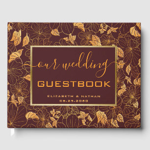 Wunderschönes Gold Floral Bungundy Wedding Gästebu Gästebuch
