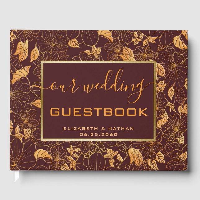 Wunderschönes Gold Floral Bungundy Wedding Gästebu Gästebuch (Vorderseite)