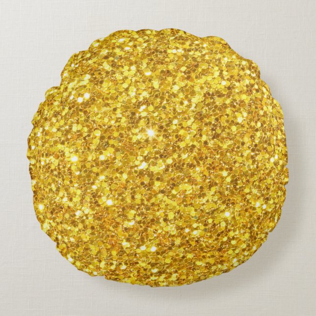 Wunderschönes Gold Glitzer Muster Rundes Kissen (Vorderseite)
