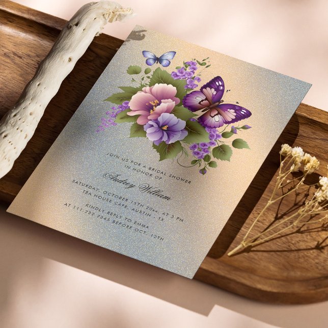 Wunderschönes goldakzentenes SchmetterlingsmopfBra Einladung (Personalized Beautiful Gold Accented Butterfly Bridal Shower Invitation)