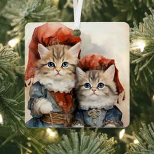 Wunderschönes graues Kätzchen-Paar Weihnachten Ornament Aus Metall