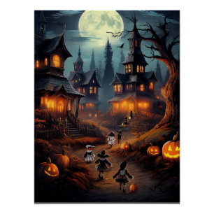 Wunderschönes Halloween-Dorf mit Trick oder Treate Poster