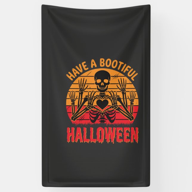 Wunderschönes Halloween-Skelett-Herz Retro-Sonnenu Banner (Vertikal)