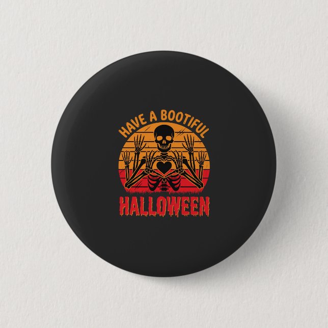 Wunderschönes Halloween-Skelett-Herz Retro-Sonnenu Button (Vorderseite)