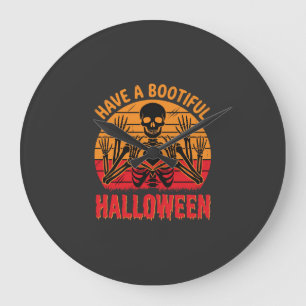 Wunderschönes Halloween-Skelett-Herz Retro-Sonnenu Große Wanduhr