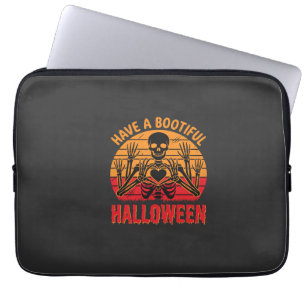 Wunderschönes Halloween-Skelett-Herz Retro-Sonnenu Laptopschutzhülle
