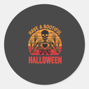 Wunderschönes Halloween-Skelett-Herz Retro-Sonnenu Runder Aufkleber