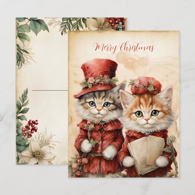 Wunderschönes Kätzchen-Paar Weihnachten  Postkarte (Vorne/Hinten)