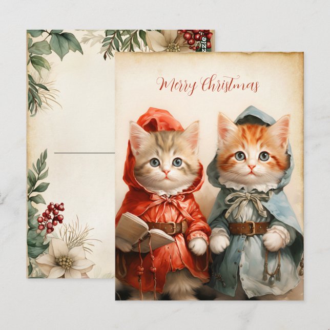 Wunderschönes Kätzchen-Paar Weihnachten  Postkarte (Vorne/Hinten)