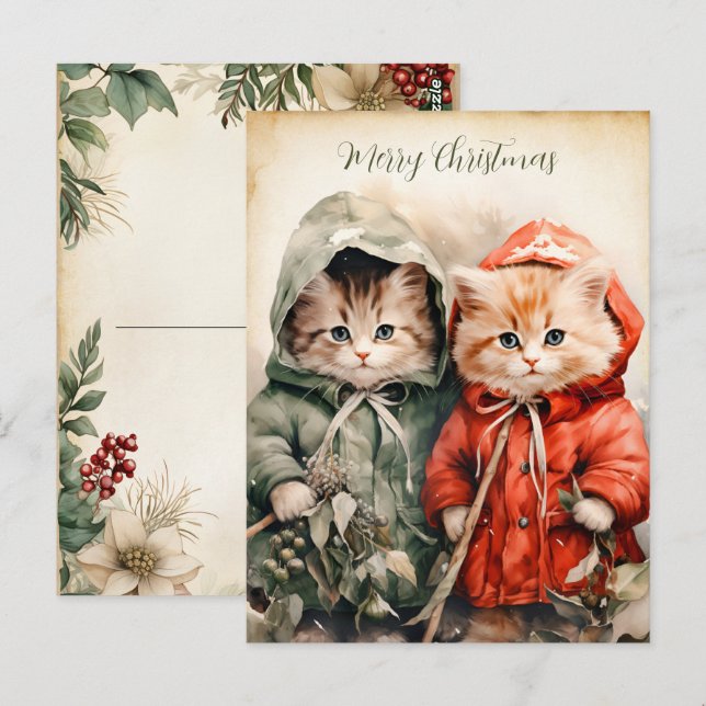 Wunderschönes Kätzchen-Paar Weihnachten  Postkarte (Vorne/Hinten)