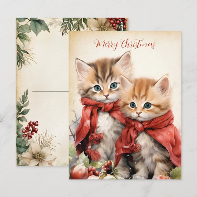 Wunderschönes Kätzchen-Paar Weihnachten  Postkarte (Vorne/Hinten)