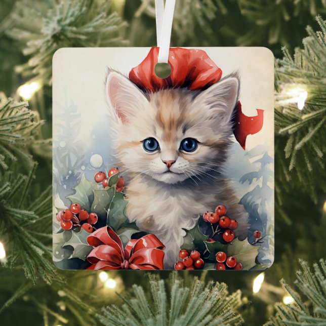 Wunderschönes Kätzchen Weihnachten  Ornament Aus Metall (InSitu)