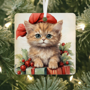 Wunderschönes Kätzchen Weihnachten  Ornament Aus Metall