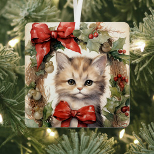 Wunderschönes Kätzchen Weihnachten Ornament Aus Metall
