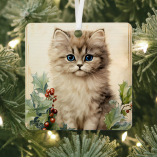 Wunderschönes Kätzchen Weihnachten Ornament Aus Metall
