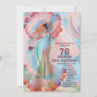 Wunderschönes Mädchen in Blumenkleid 70. Geburtsta Einladung