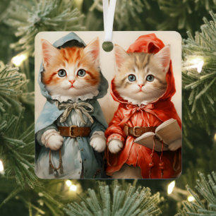 Wunderschönes Oranges Kätzchen-Paar Weihnachten  Ornament Aus Metall
