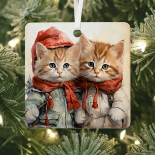 Wunderschönes Oranges Kätzchen-Paar Weihnachten  Ornament Aus Metall