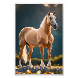 Wunderschönes Palomino-Quarter-Horse mit Blumen Fotodruck