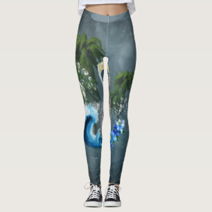 Wunderschönes Pelikan mit Wellen und Palmen Leggings