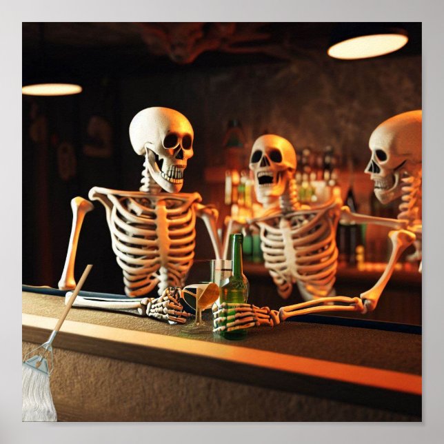 Wunderschönes Poster Skelletts in einer Bar (Vorne)