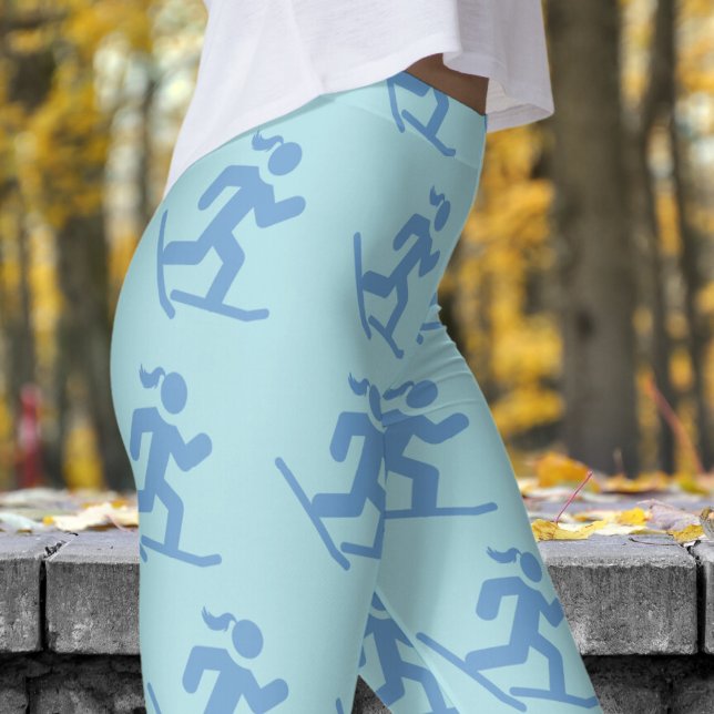 Wunderschönes Powder Blue Snowschuh Laufen Muster Leggings (Womens Snowshoe Running on Powder Blue)