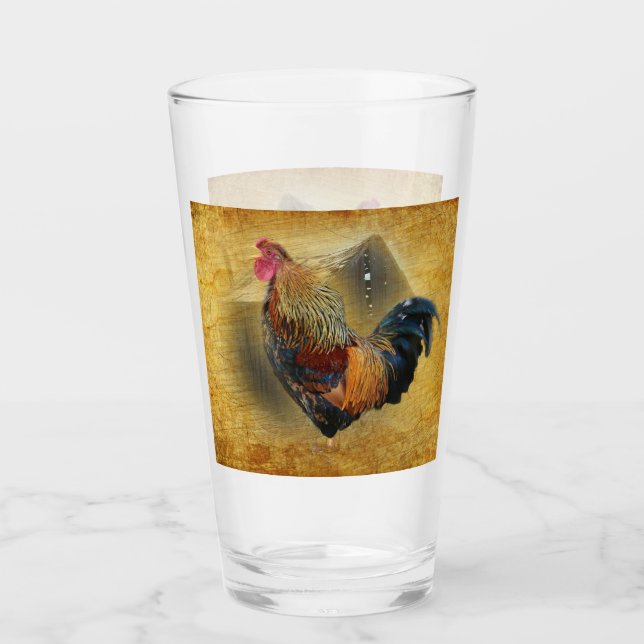 Wunderschönes Rooster und rustikales Hühnercoop Glas (Vorderseite)