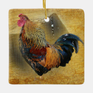 Wunderschönes Rooster und rustikales Hühnercoop Keramikornament