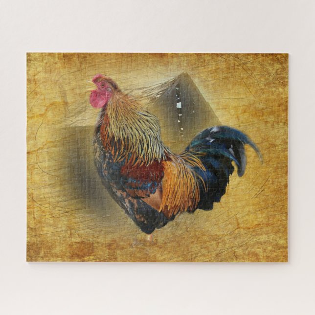 Wunderschönes Rooster und rustikales Hühnercoop Puzzle (Horizontal)