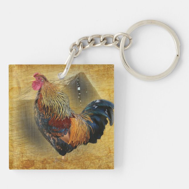Wunderschönes Rooster und rustikales Hühnercoop Schlüsselanhänger (Rückseite)