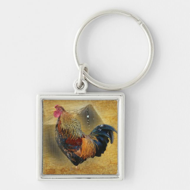 Wunderschönes Rooster und rustikales Hühnercoop Schlüsselanhänger (Vorne)