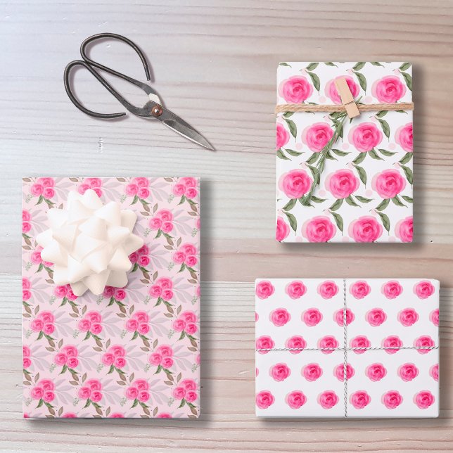 Wunderschönes rosa Roses Watercolor Art Pattern Geschenkpapier Set (Von Creator hochgeladen)