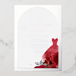 Wunderschönes rotes Kleid Blush Floral Quinceanera Folieneinladung