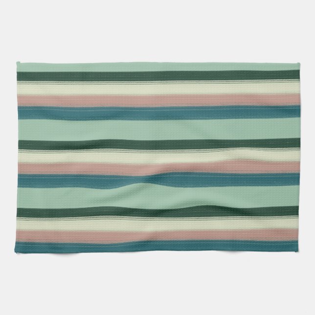 Wunderschönes Salbeigrünes Chic Gestreift Geschirrtuch (Horizontal)