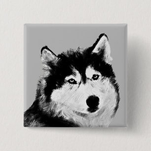 Wunderschönes Schwarz/Weiß-Husky-Button Button