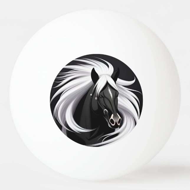 Wunderschönes Schwarzes Pferd Tischtennisball (Vorderseite)